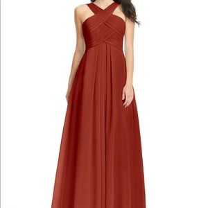 Size 6 Azazie Dress - style kaleigh, color rust